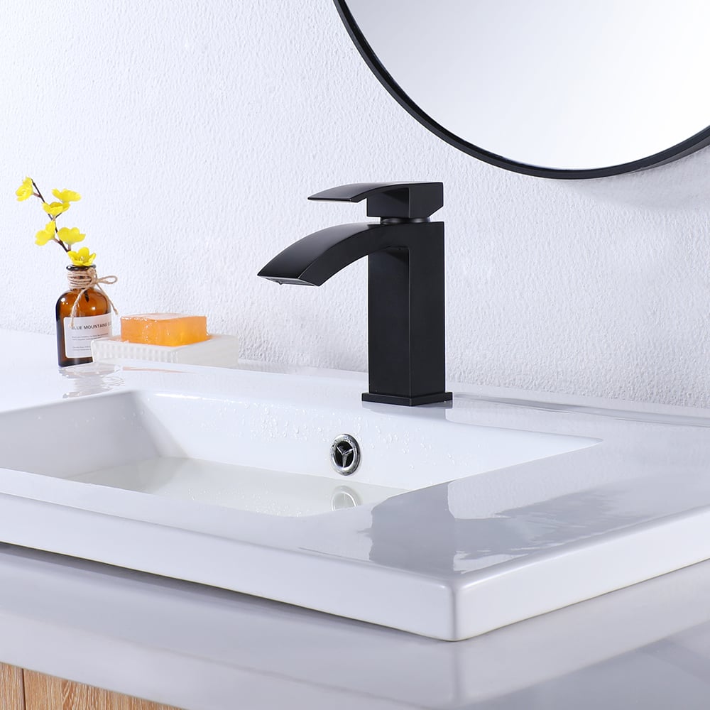 HMR Single Hole Deck Mounted Bathroom Sink Faucet - Black