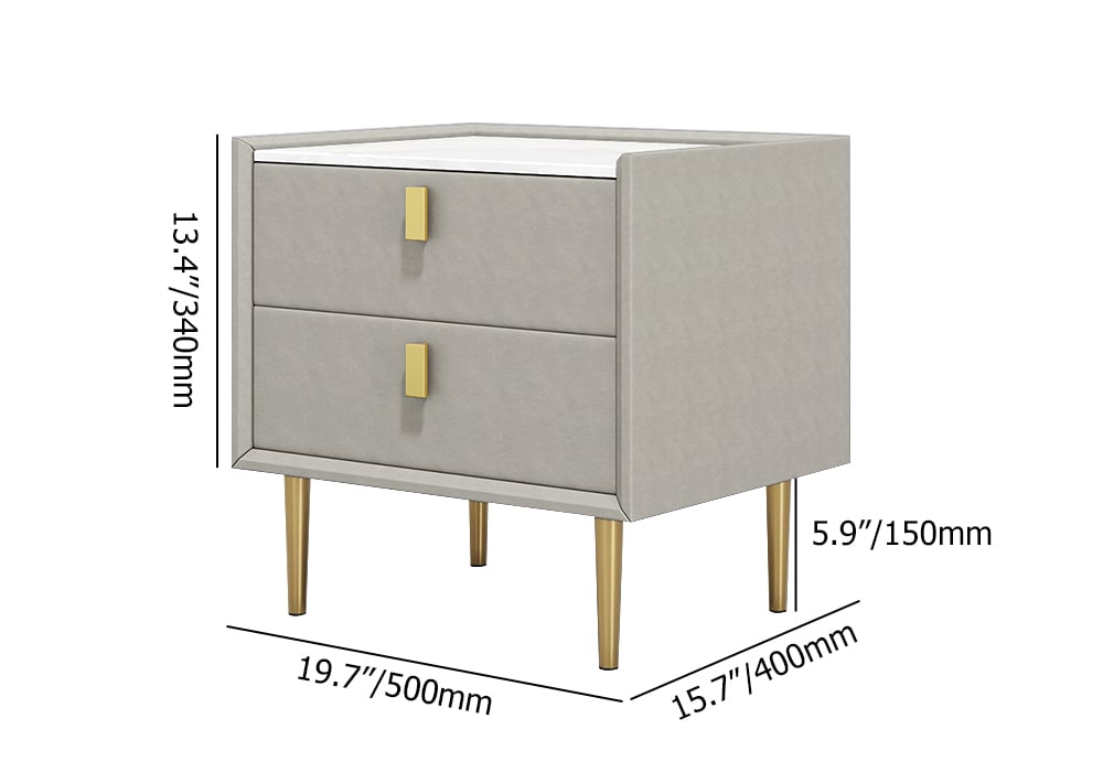 HMR Modern 2-Drawer Nightstand - Light Gray, Leather