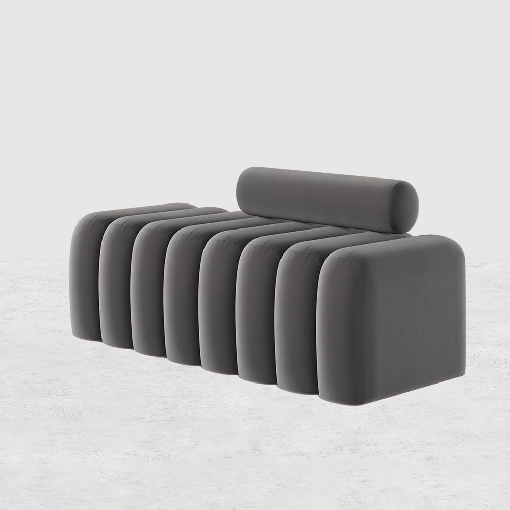 HMR Modern Line Tufted Entryway Bench Upholstered Bench with Round Back - Gray
