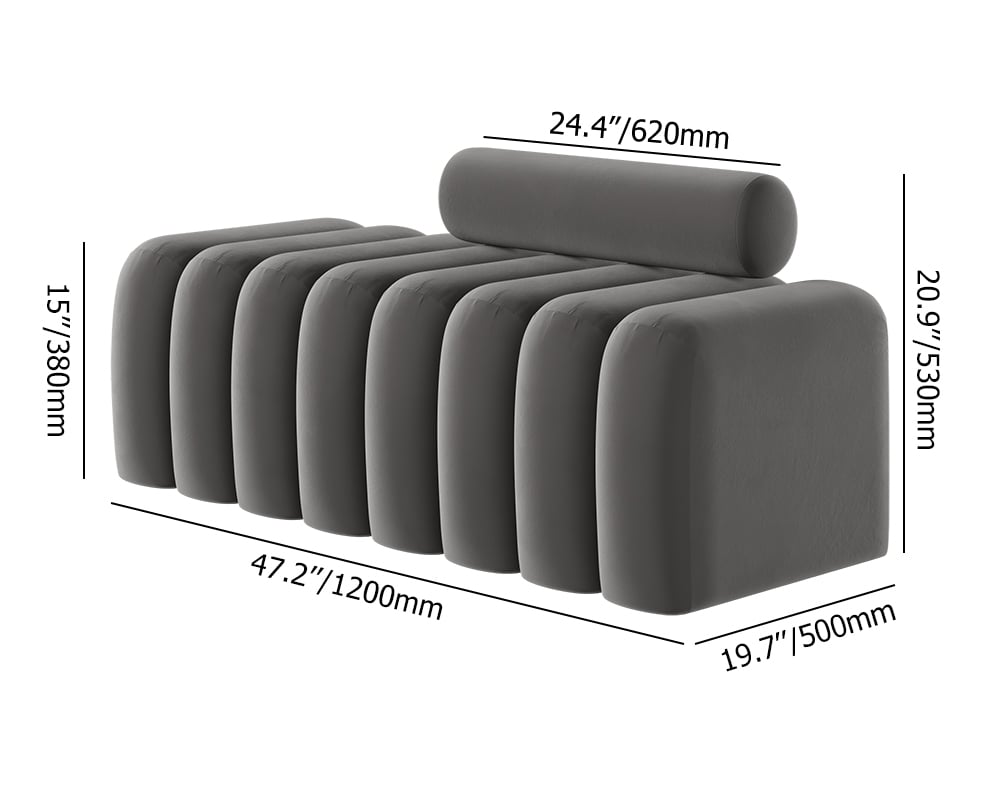 HMR Modern Line Tufted Entryway Bench Upholstered Bench with Round Back - Gray