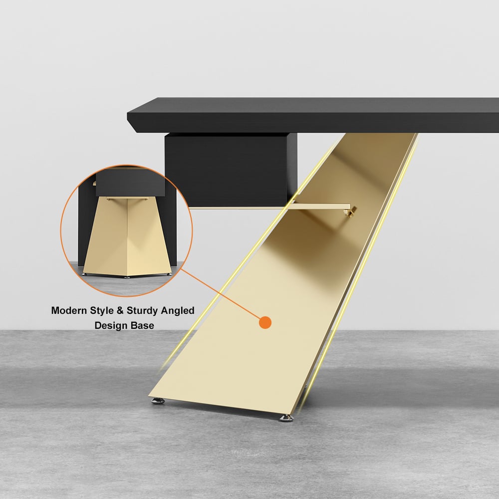 HMR Cabstract Series Modern 63" Office Desk with Drawer - Black/Gold
