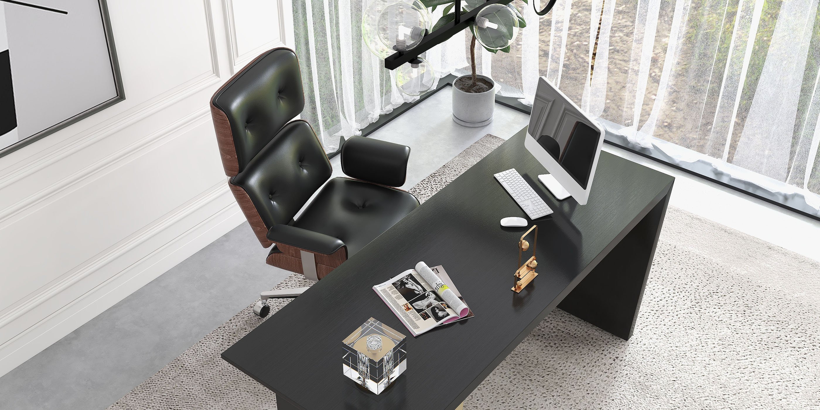 HMR Cabstract Series Modern 63" Office Desk with Drawer - Black/Gold
