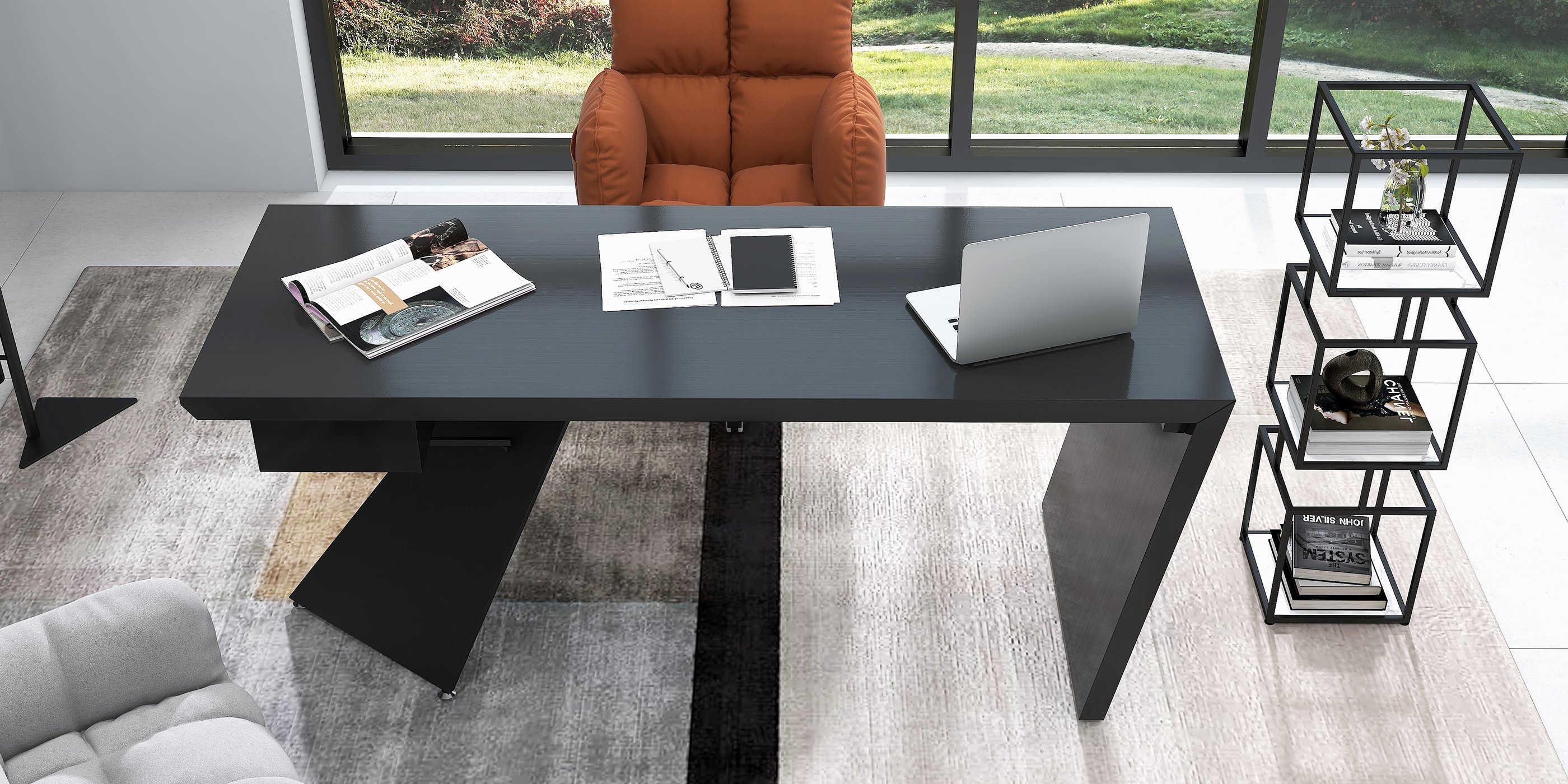 HMR Cabstract Series Modern 71" Office Desk with Drawer - Black