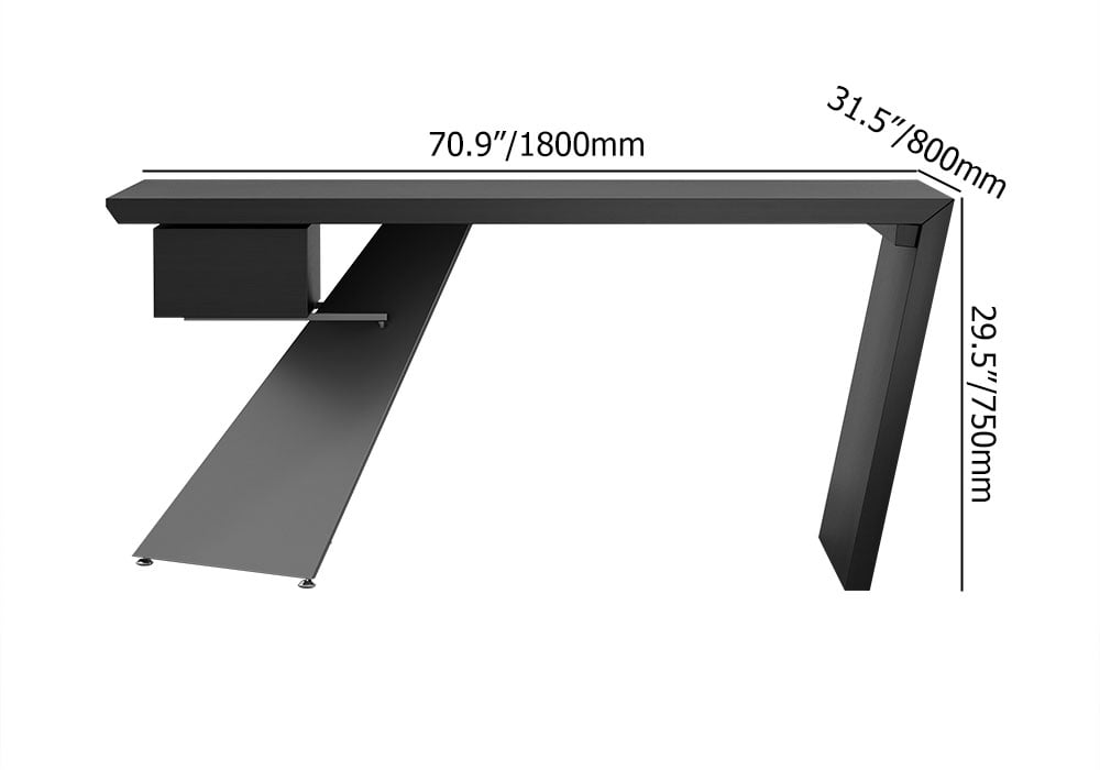HMR Cabstract Series Modern 71" Office Desk with Drawer - Black