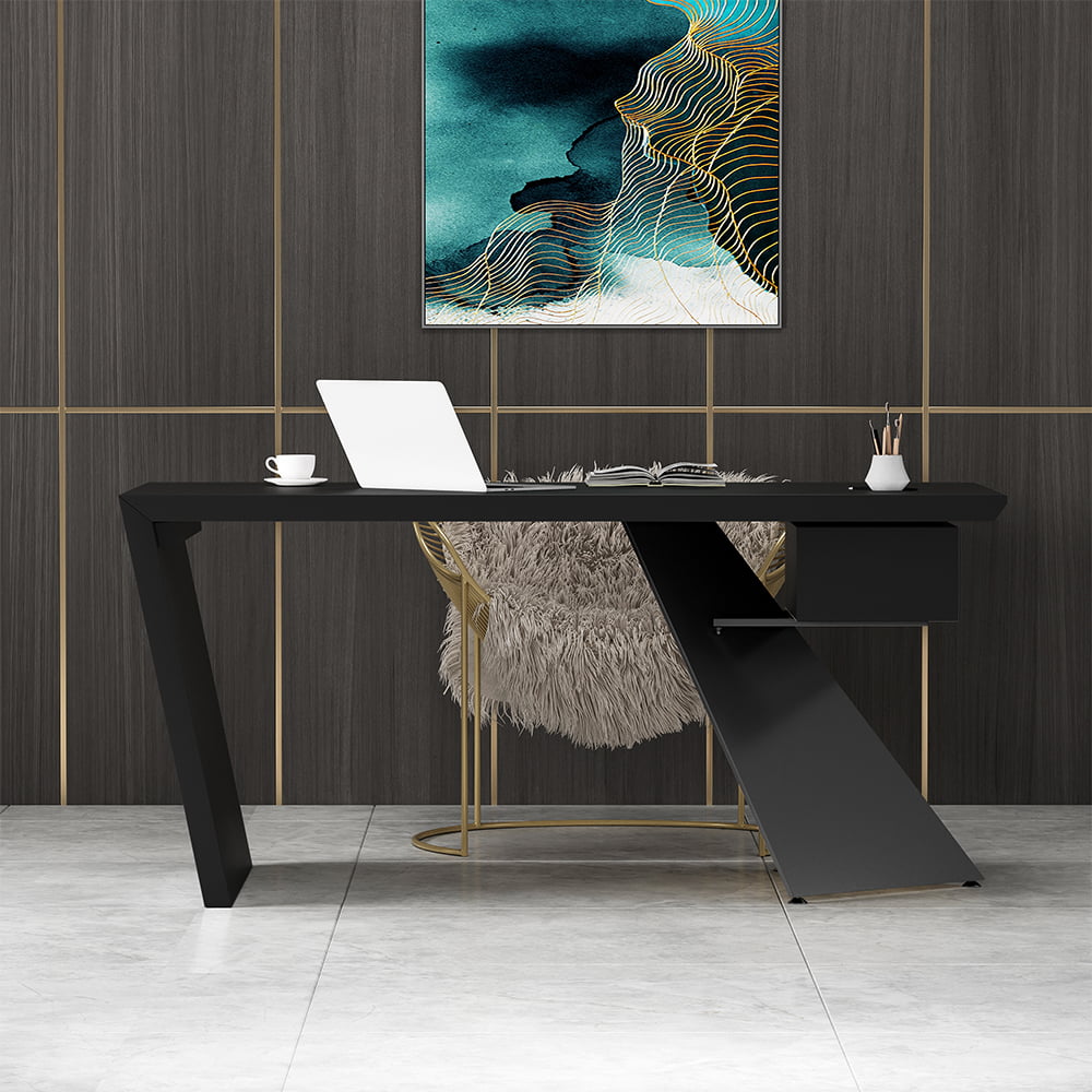 HMR Cabstract Series Modern 63" Office Desk with Drawer - Black