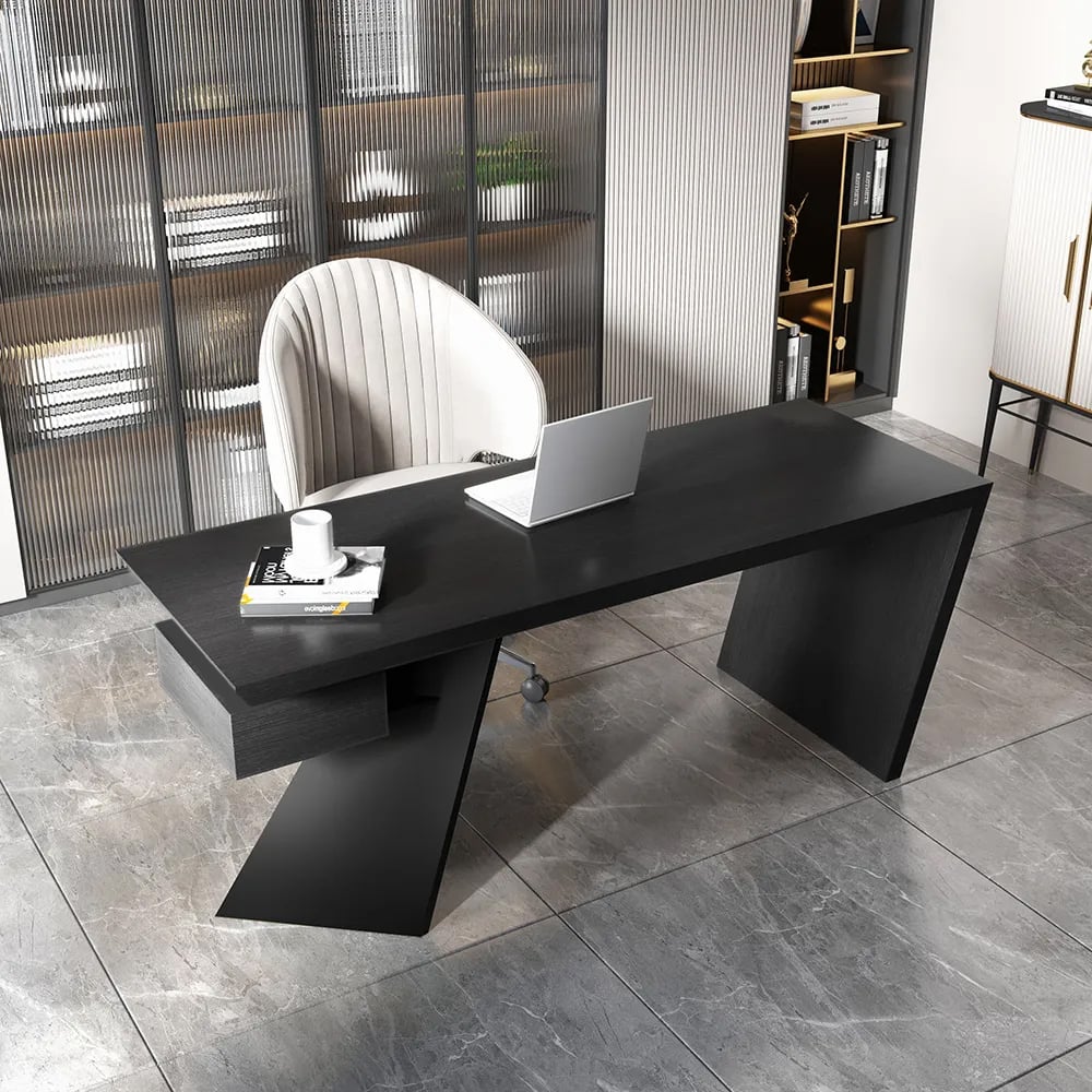 HMR Cabstract Series Modern 63" Office Desk with Drawer - Black