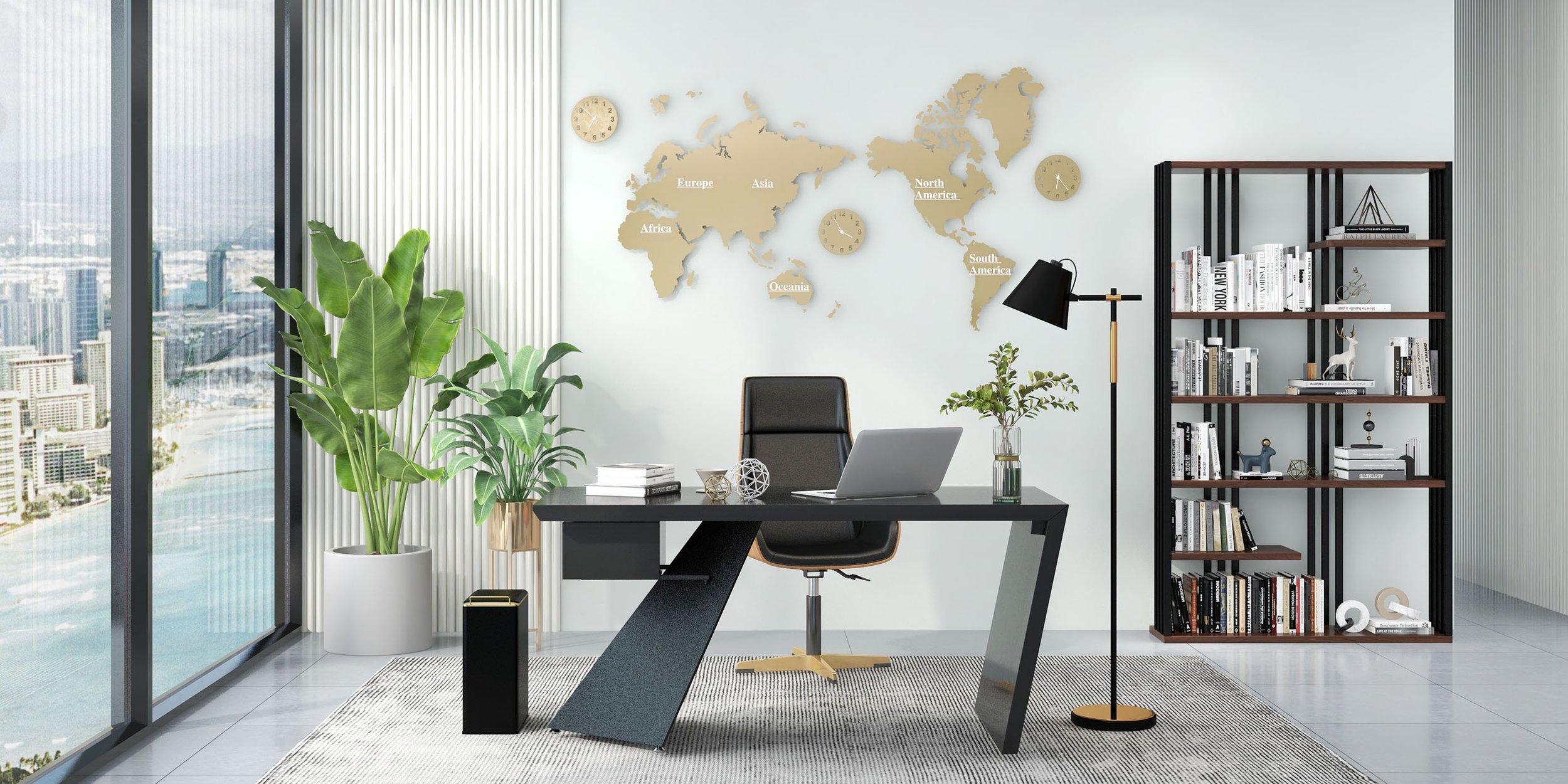 HMR Cabstract Series Modern 63" Office Desk with Drawer - Black