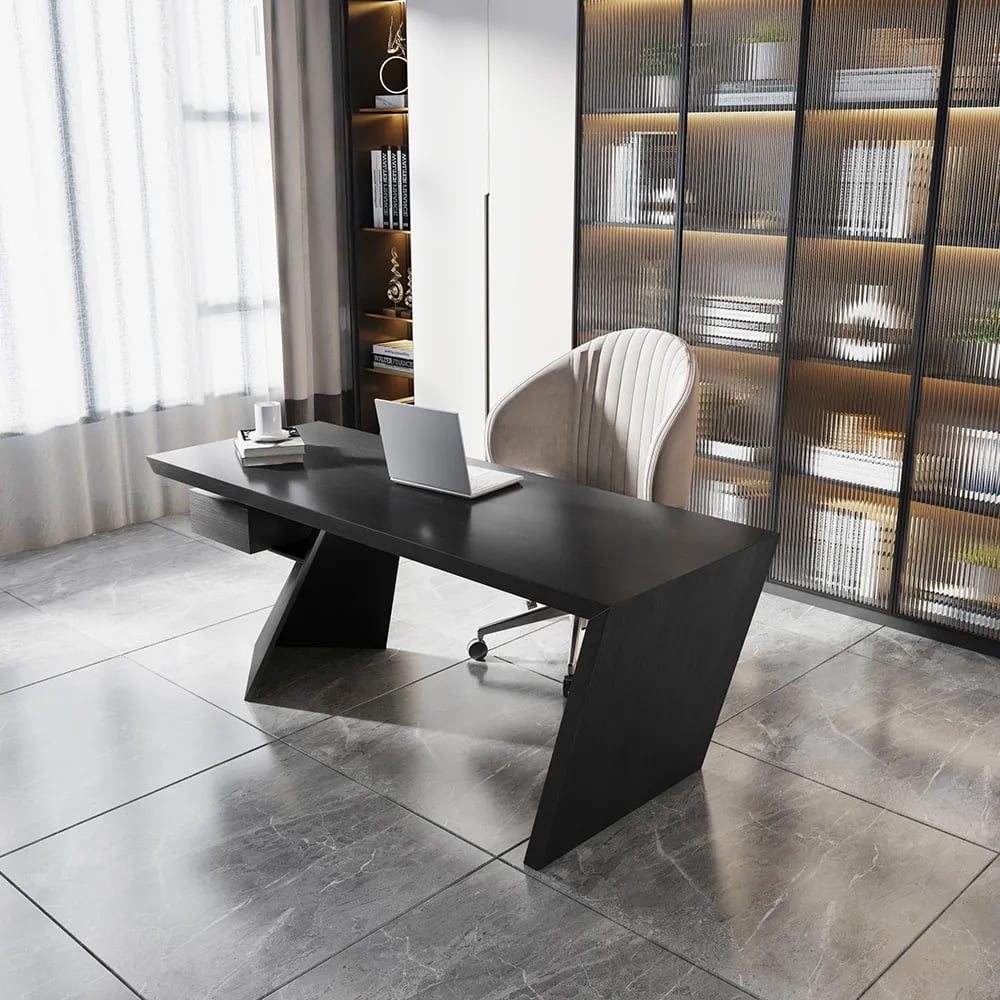 HMR Cabstract Series Modern 63" Office Desk with Drawer - Black