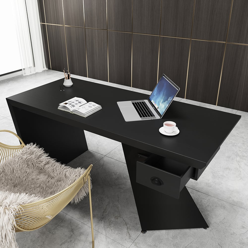 HMR Cabstract Series Modern 63" Office Desk with Drawer - Black