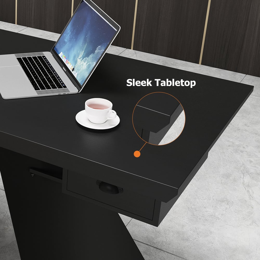 HMR Cabstract Series Modern 63" Office Desk with Drawer - Black