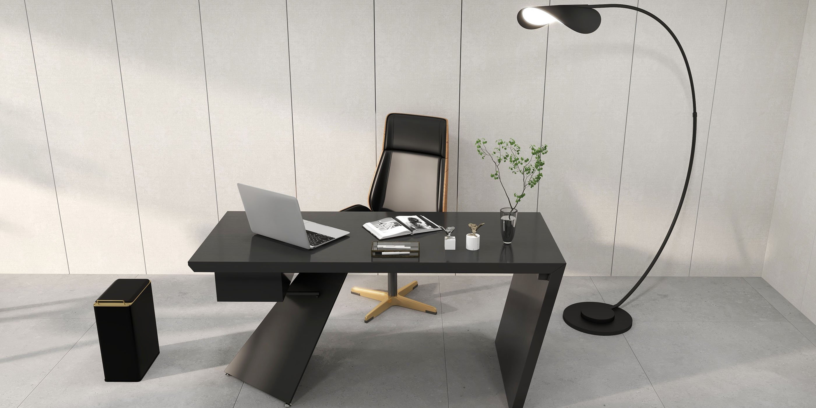 HMR Cabstract Series Modern 63" Office Desk with Drawer - Black