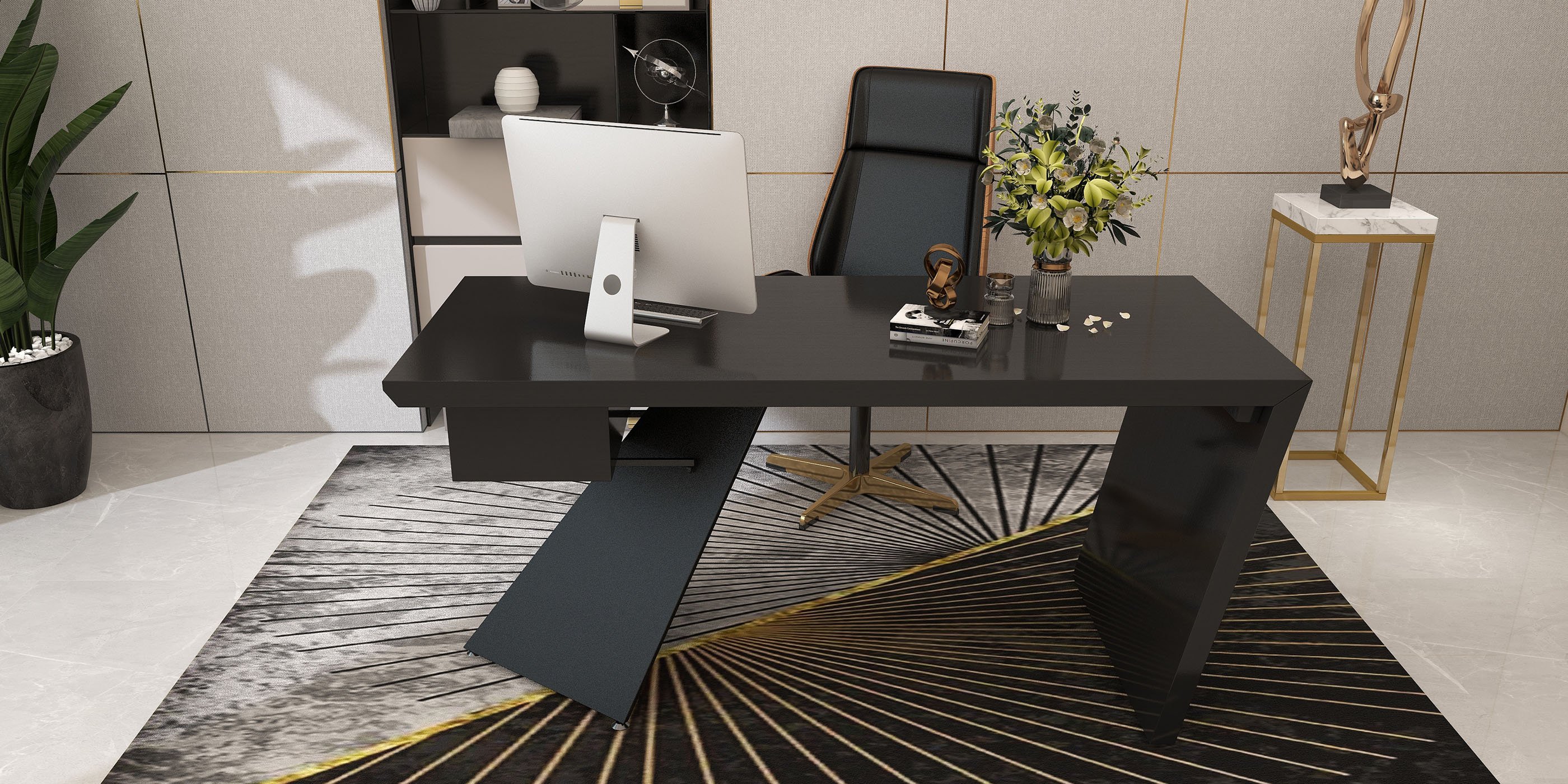 HMR Cabstract Series Modern 63" Office Desk with Drawer - Black