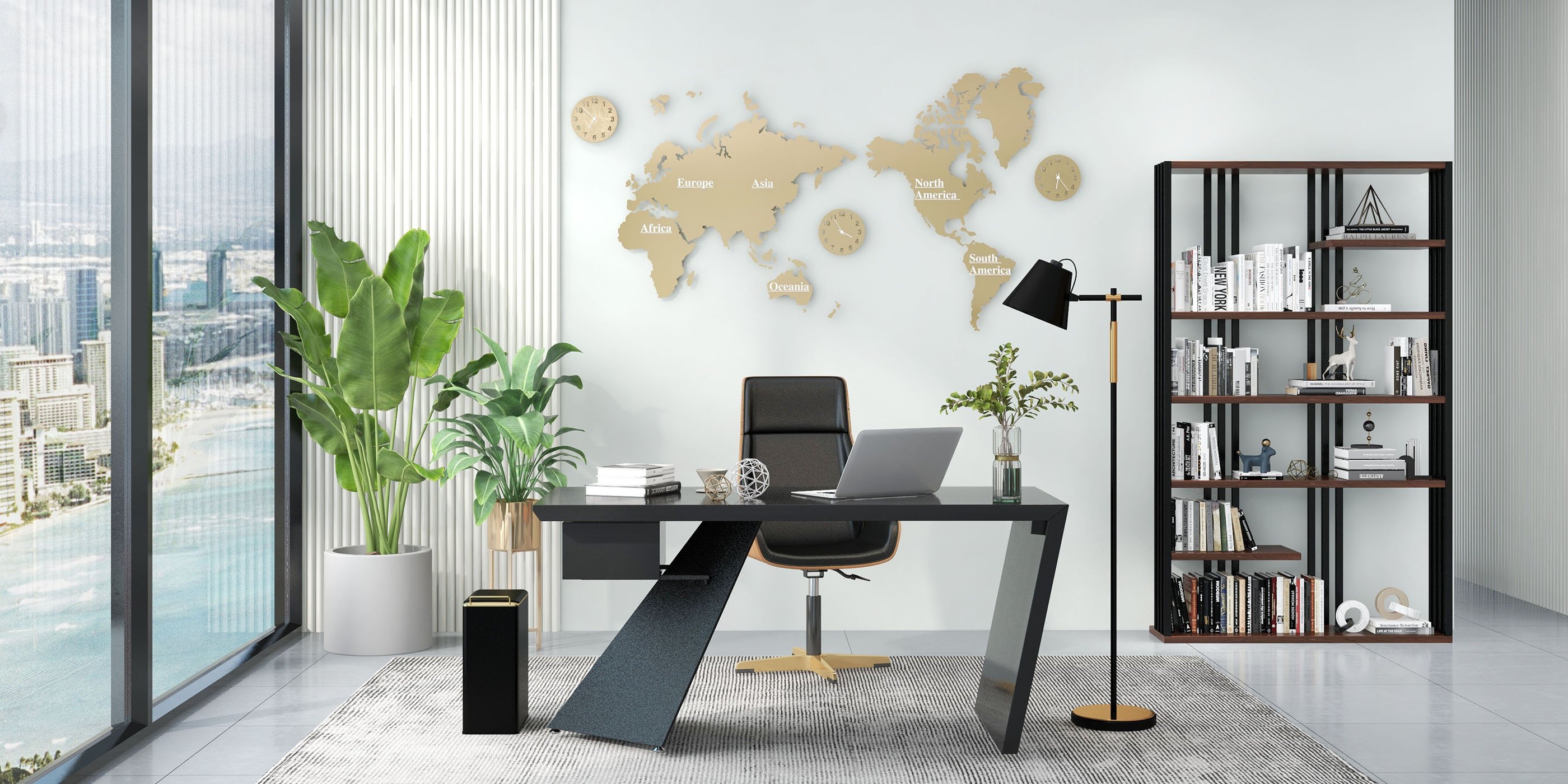 HMR Cabstract Series Modern 63" Office Desk with Drawer - Black