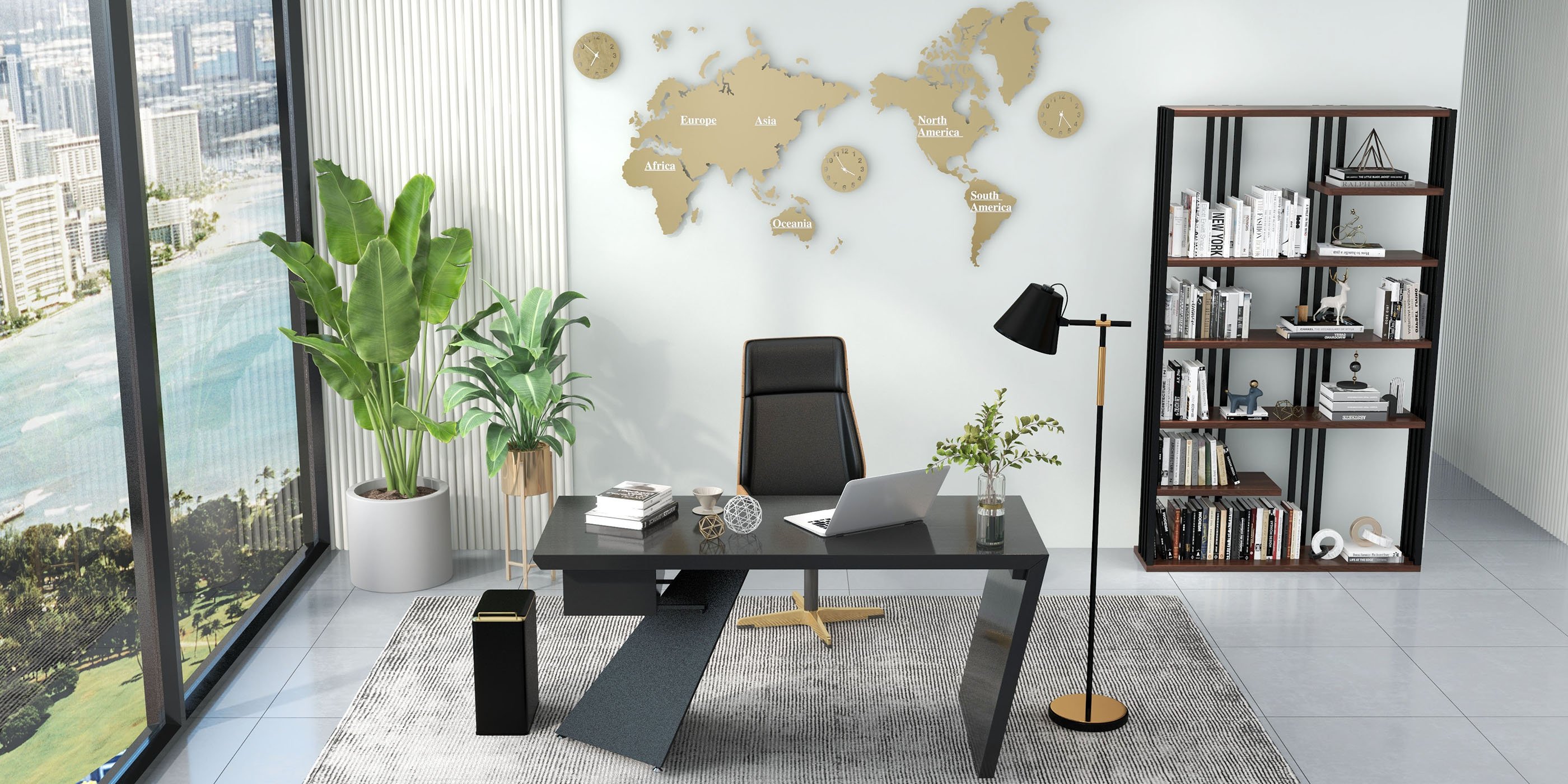 HMR Cabstract Series Modern 63" Office Desk with Drawer - Black