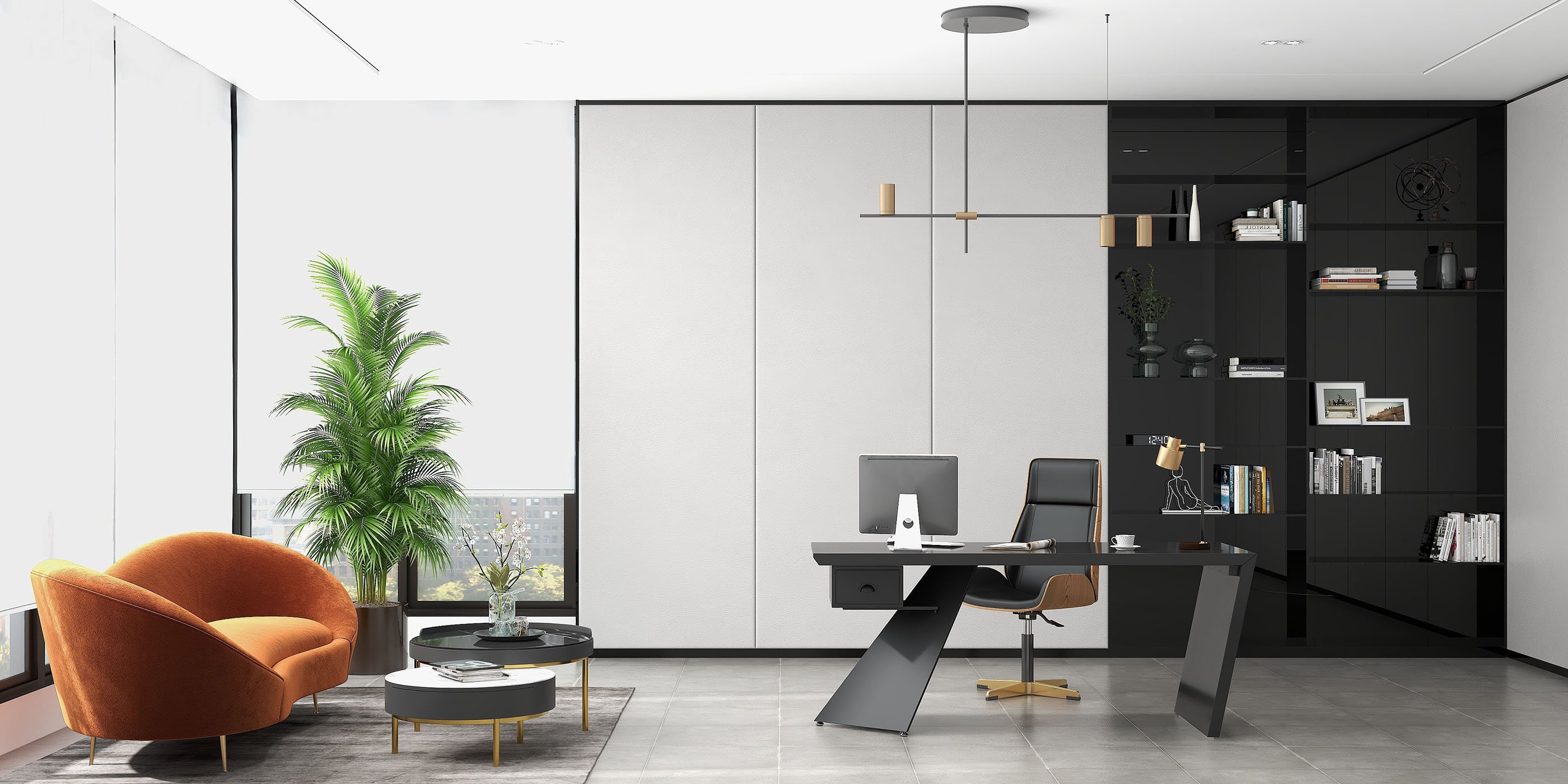 HMR Cabstract Series Modern 63" Office Desk with Drawer - Black
