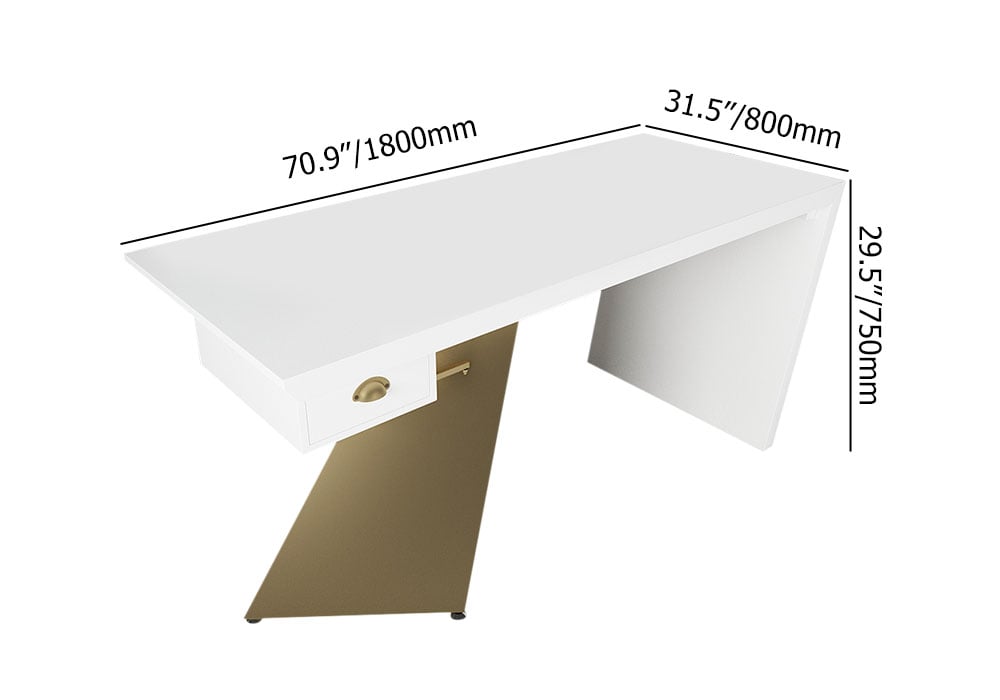 HMR Cabstract Series Modern 71" Office Desk with Drawer - White/Gold