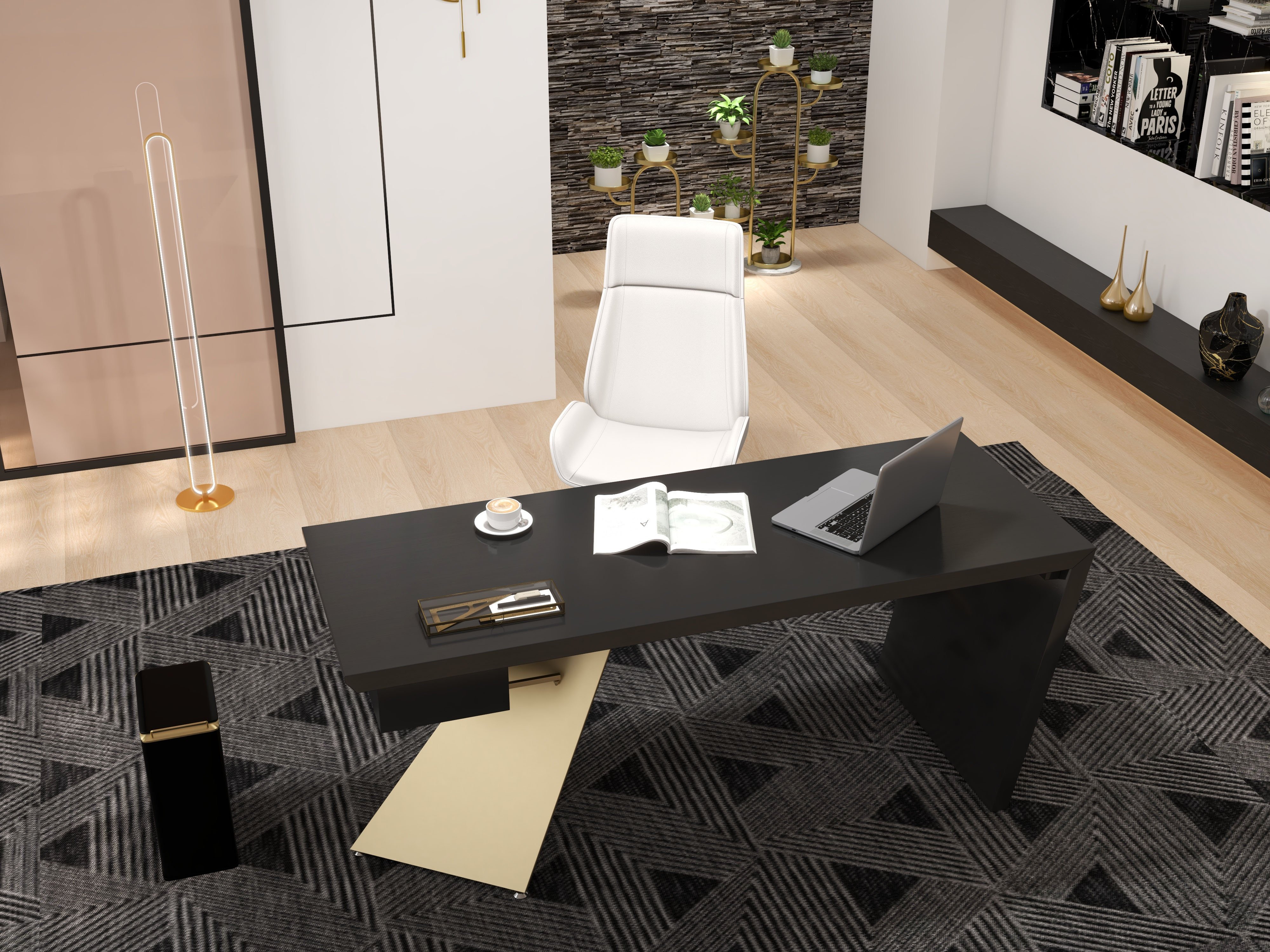 HMR Cabstract Series Modern 71" Office Desk with Drawer - Black/Gold