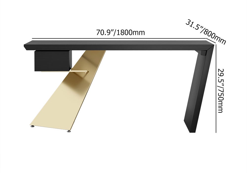 HMR Cabstract Series Modern 71" Office Desk with Drawer - Black/Gold
