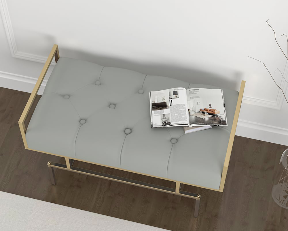 HMR Modern Bench with Leather Upholstered - Gray
