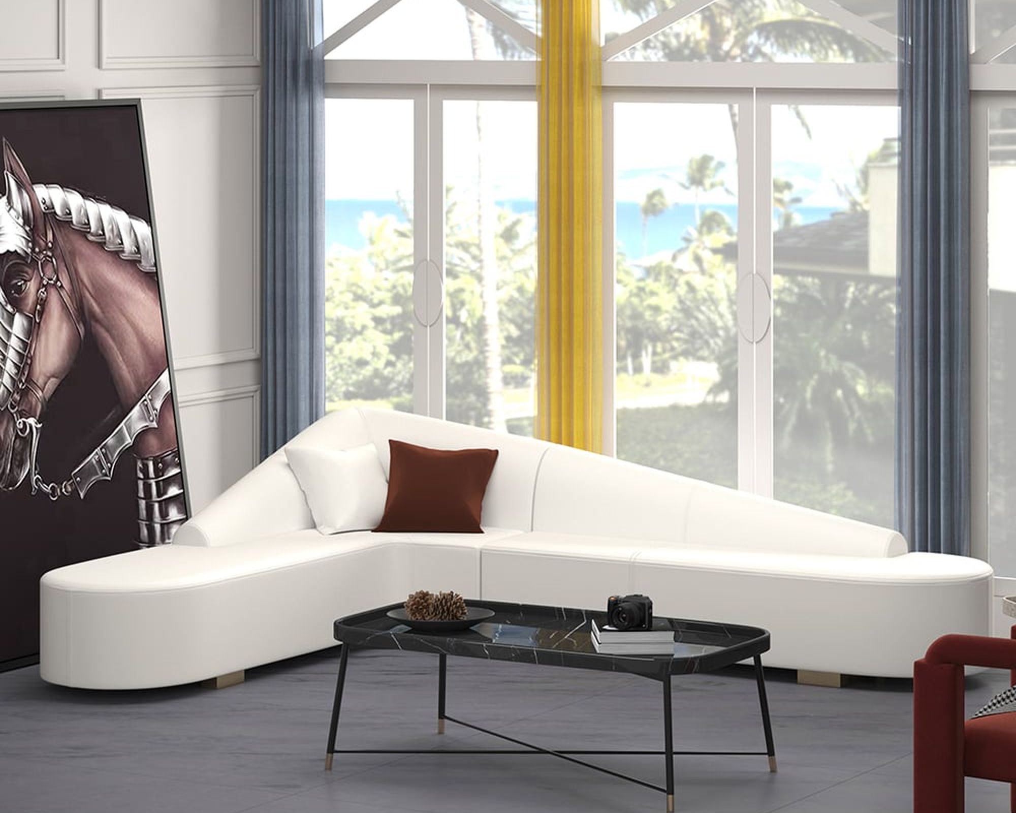 HMR - Modern 6-Seater L-Shaped Corner Faux Leather Upholstery Sectional Sofa