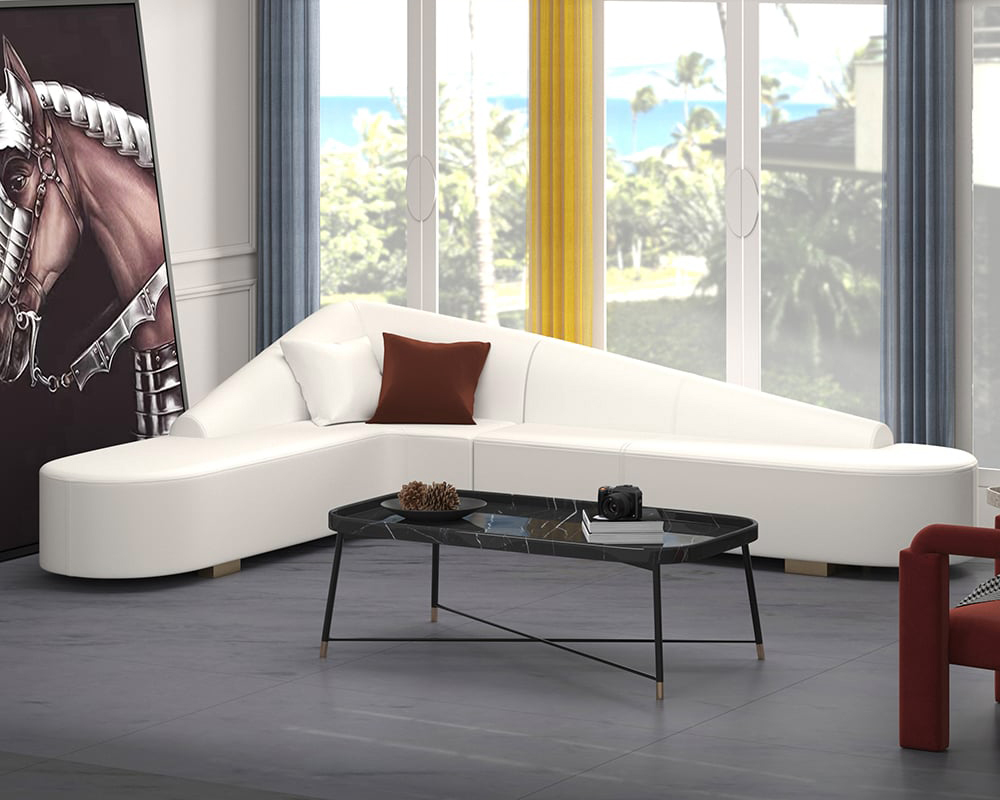 HMR Modern 6-Seater L-Shaped Corner Faux Leather Upholstery Sectional Sofa - White