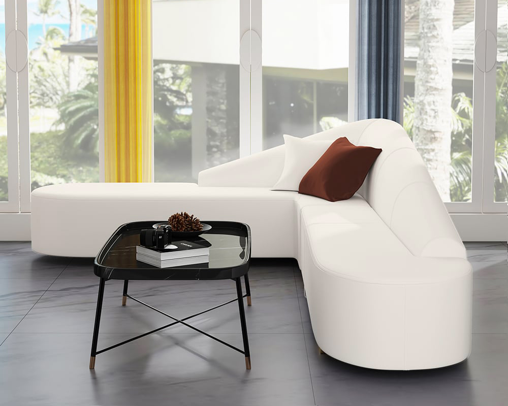 HMR Modern 6-Seater L-Shaped Corner Faux Leather Upholstery Sectional Sofa - White