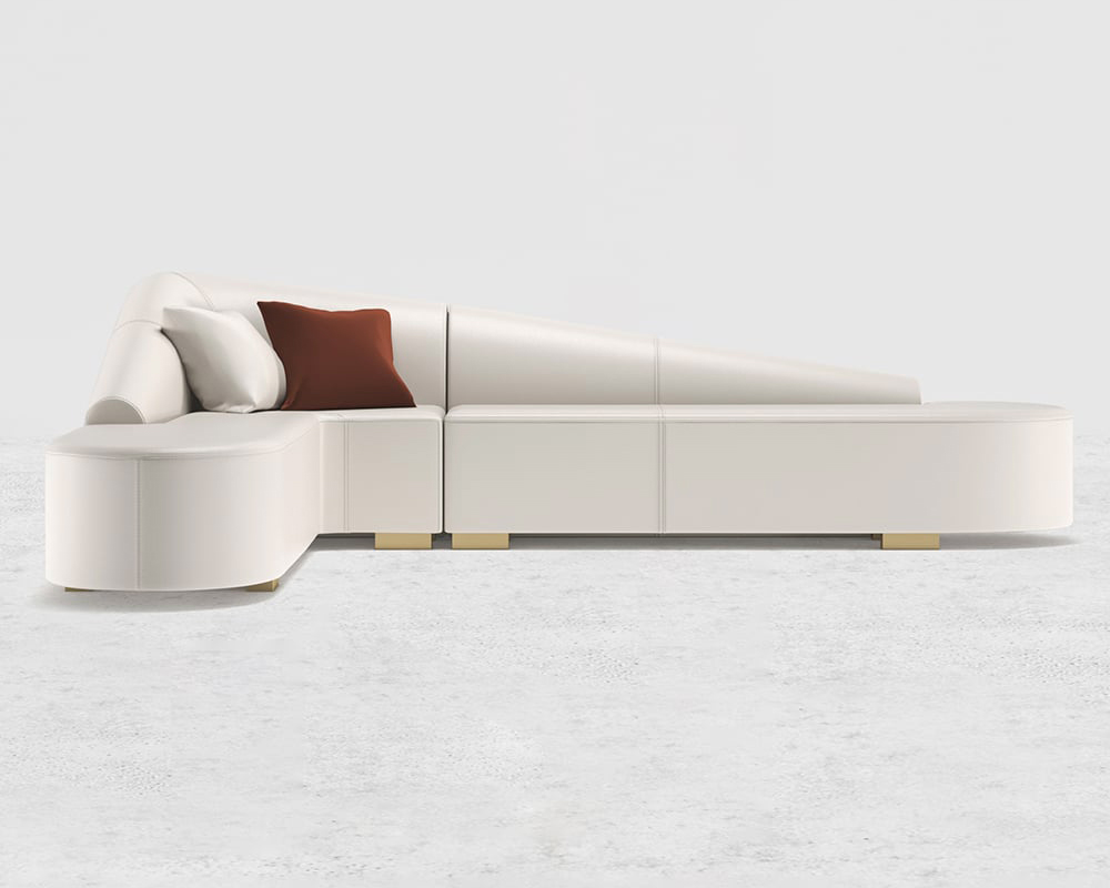 HMR Modern 6-Seater L-Shaped Corner Faux Leather Upholstery Sectional Sofa - White