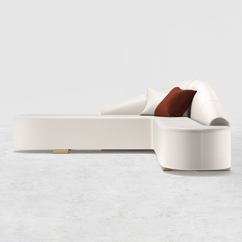 HMR Modern 6-Seater L-Shaped Corner Faux Leather Upholstery Sectional Sofa - White