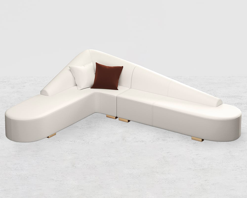 HMR Modern 6-Seater L-Shaped Corner Faux Leather Upholstery Sectional Sofa - White