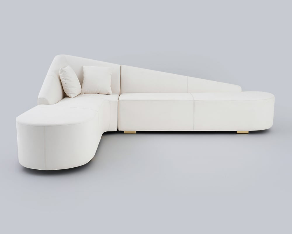 HMR Modern 6-Seater L-Shaped Corner Faux Leather Upholstery Sectional Sofa - White