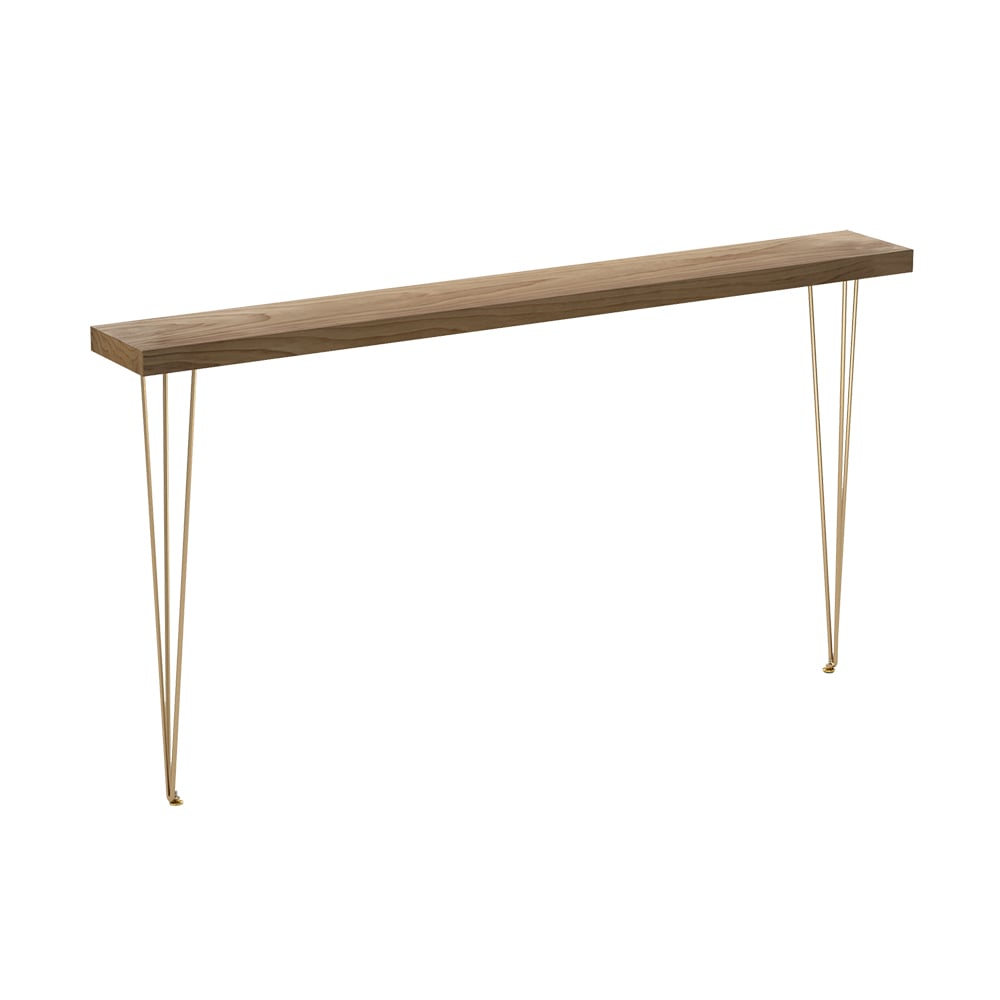 HMR Rustic Narrow Rectangular 59" Console Table with Wooden Top & Metal Legs - Walnut