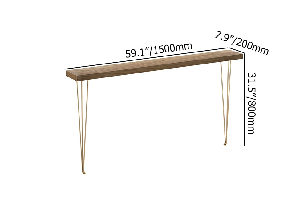 HMR Rustic Narrow Rectangular 59" Console Table with Wooden Top & Metal Legs - Walnut