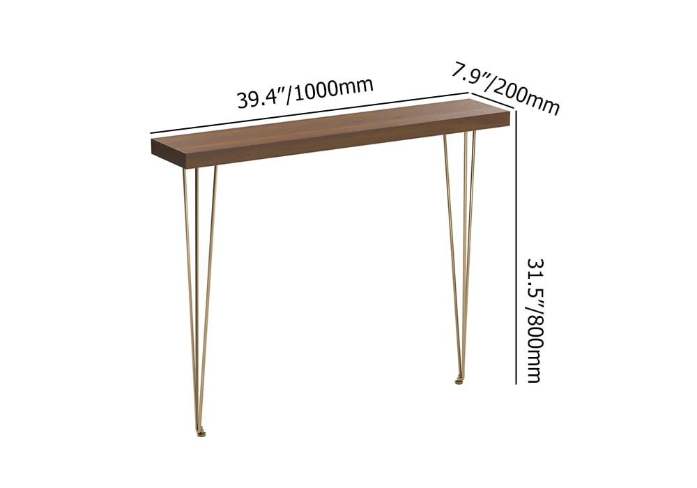 HMR Rustic Narrow Rectangular 39" Console Table with Wooden Top & Metal Legs - Walnut