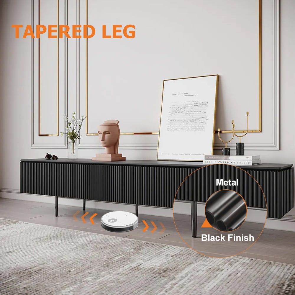 HMR Modern 70.9" TV Stand with Drawers Line Media Console with Black Metal Legs - Black