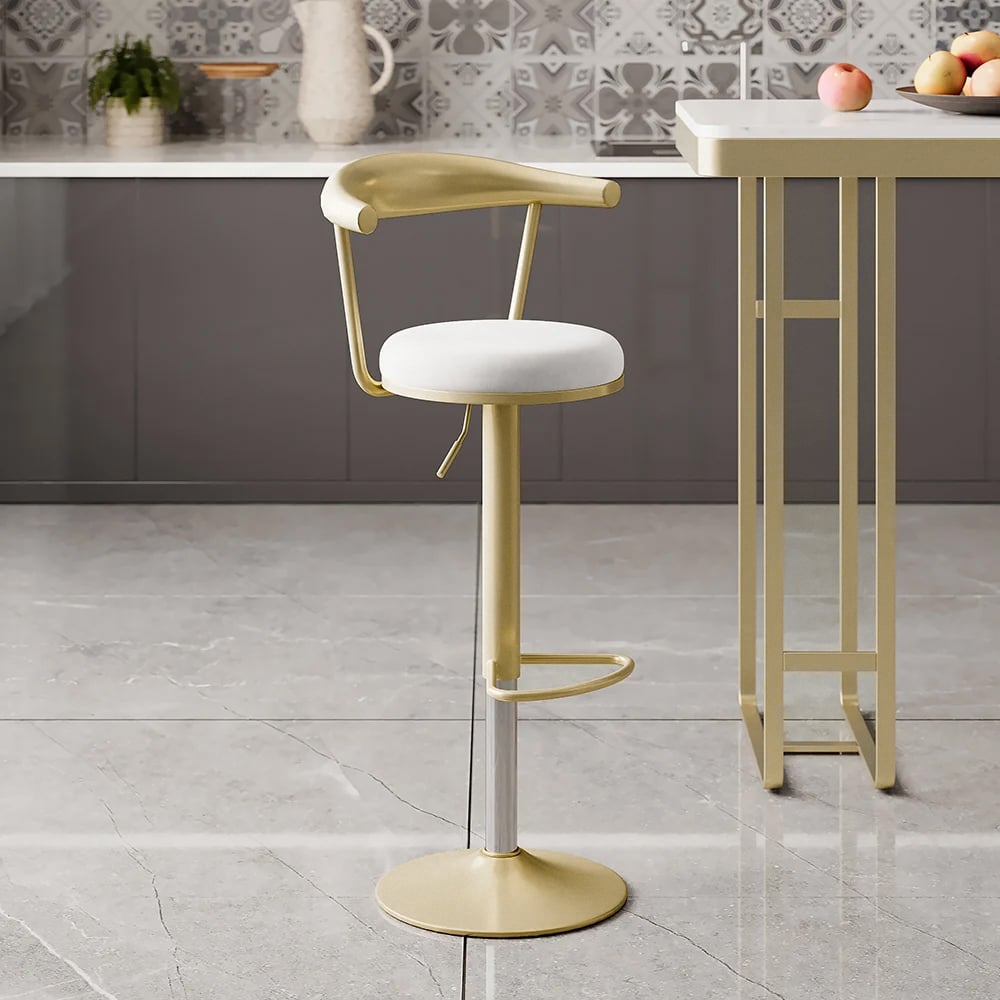 HMR Modern Adjustable Swivel Bar Stools or Counter Stools with Velvet Upholstery (Single) - White