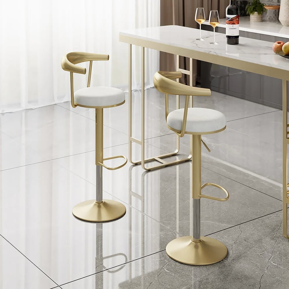 HMR Modern Adjustable Swivel Bar Stools or Counter Stools with Velvet Upholstery (Single) - White