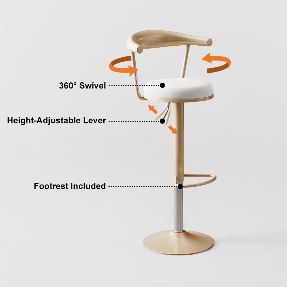 HMR Modern Adjustable Swivel Bar Stools or Counter Stools with Velvet Upholstery (Single) - White