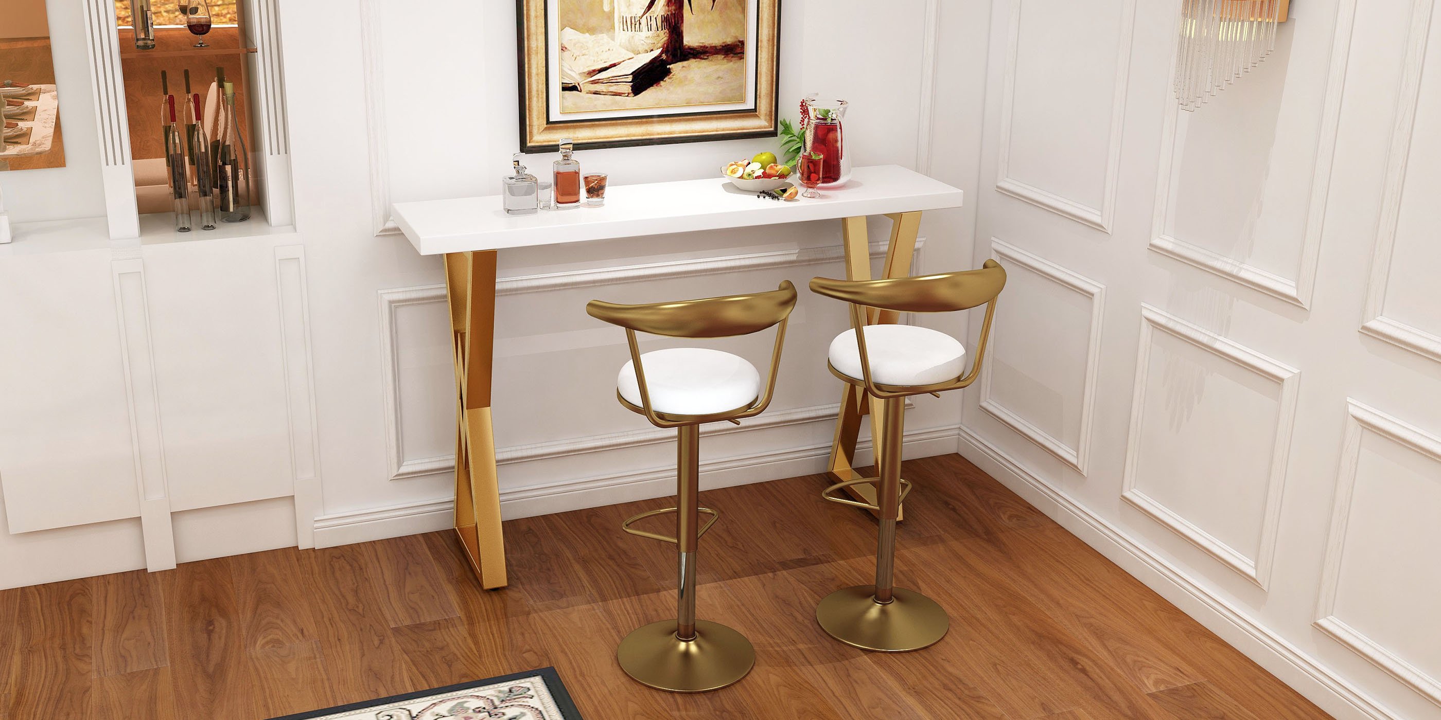 HMR Modern Adjustable Swivel Bar Stools or Counter Stools with Velvet Upholstery (Single) - White