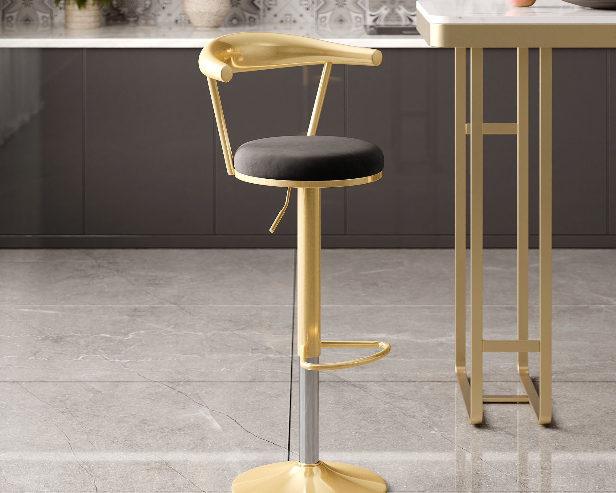HMR - Modern Adjustable Swivel Bar Stools or Counter Stools with Velvet Upholstery (Single)