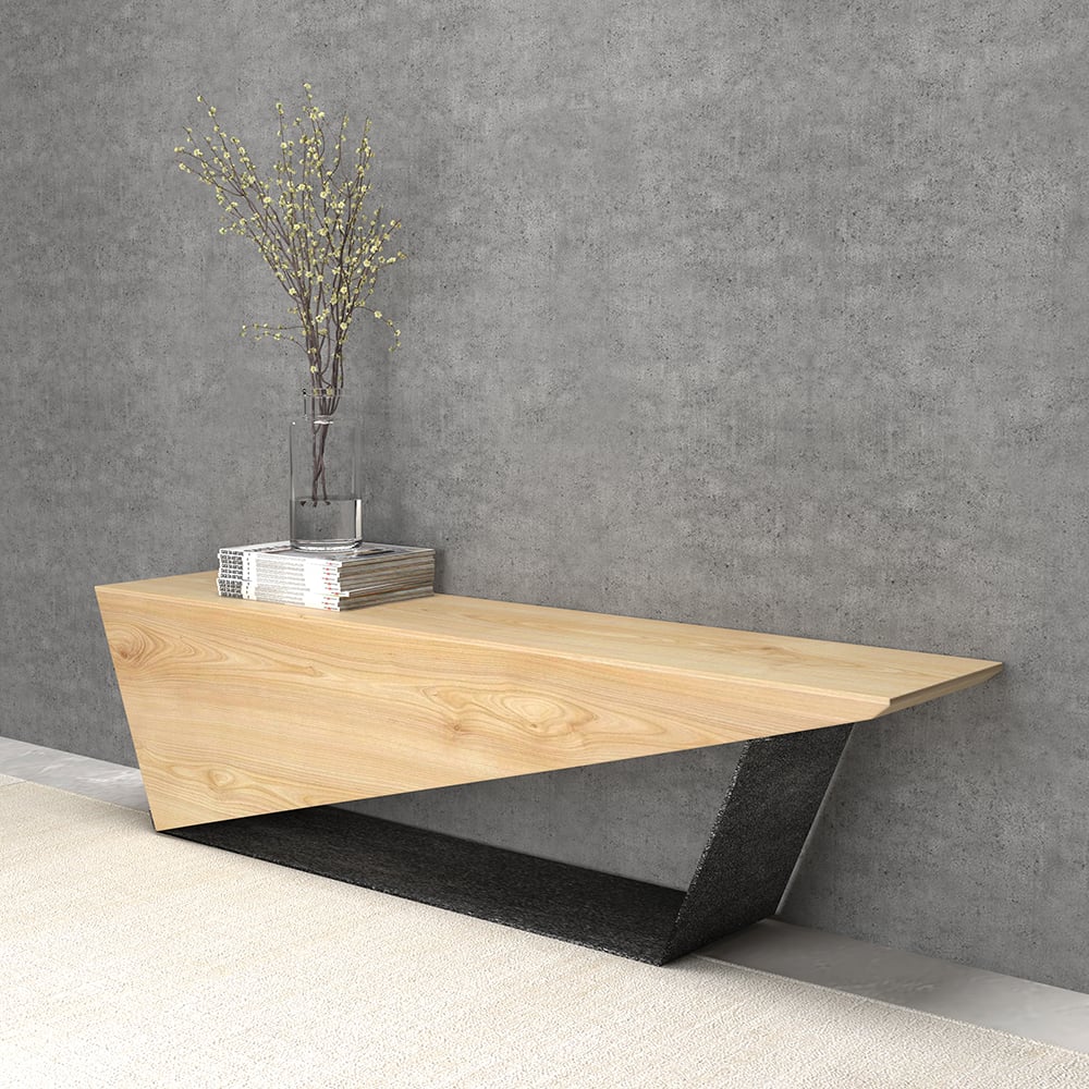 HMR Rustic 3-Person 59" Bench with Metal Base - Natural