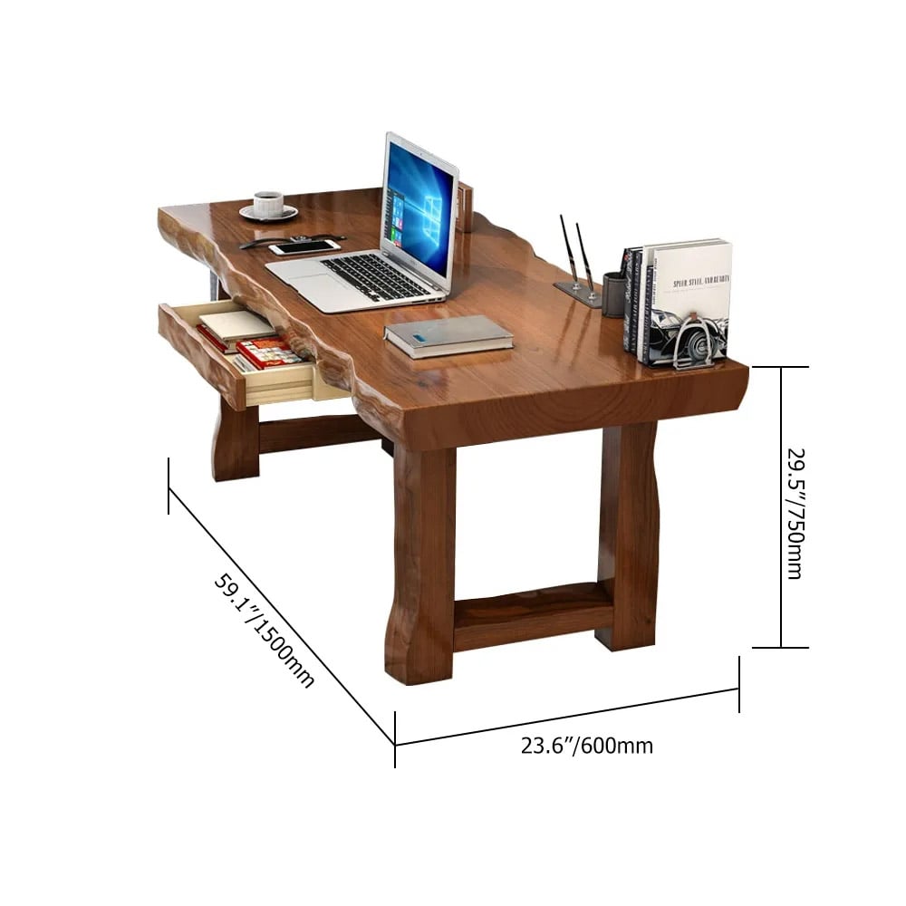 HMR Modern Walnut Executive Office Desk with Drawer Storage Pine Wood Desk - 59.1"