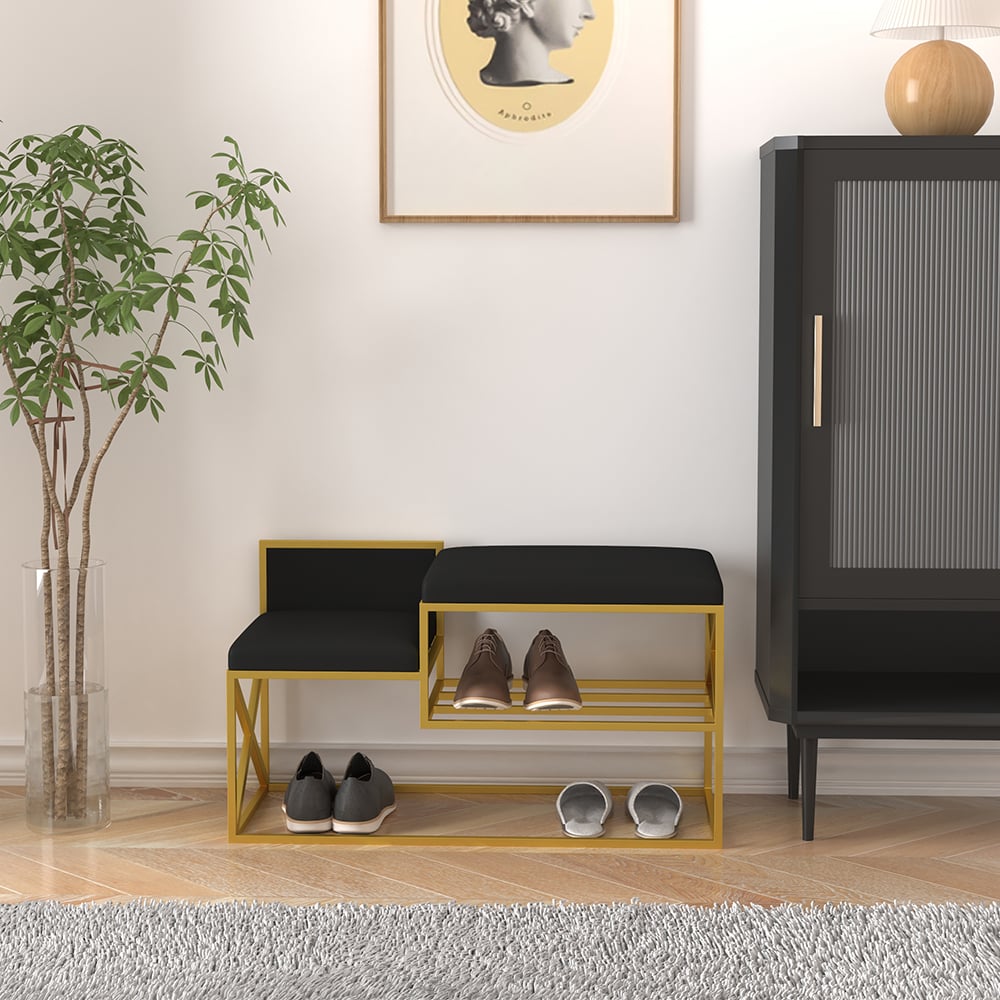 HMR Modern Bench with PU Leather Upholstered - Black