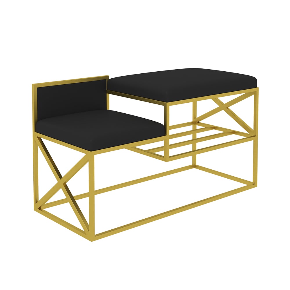 HMR Modern Bench with PU Leather Upholstered - Black