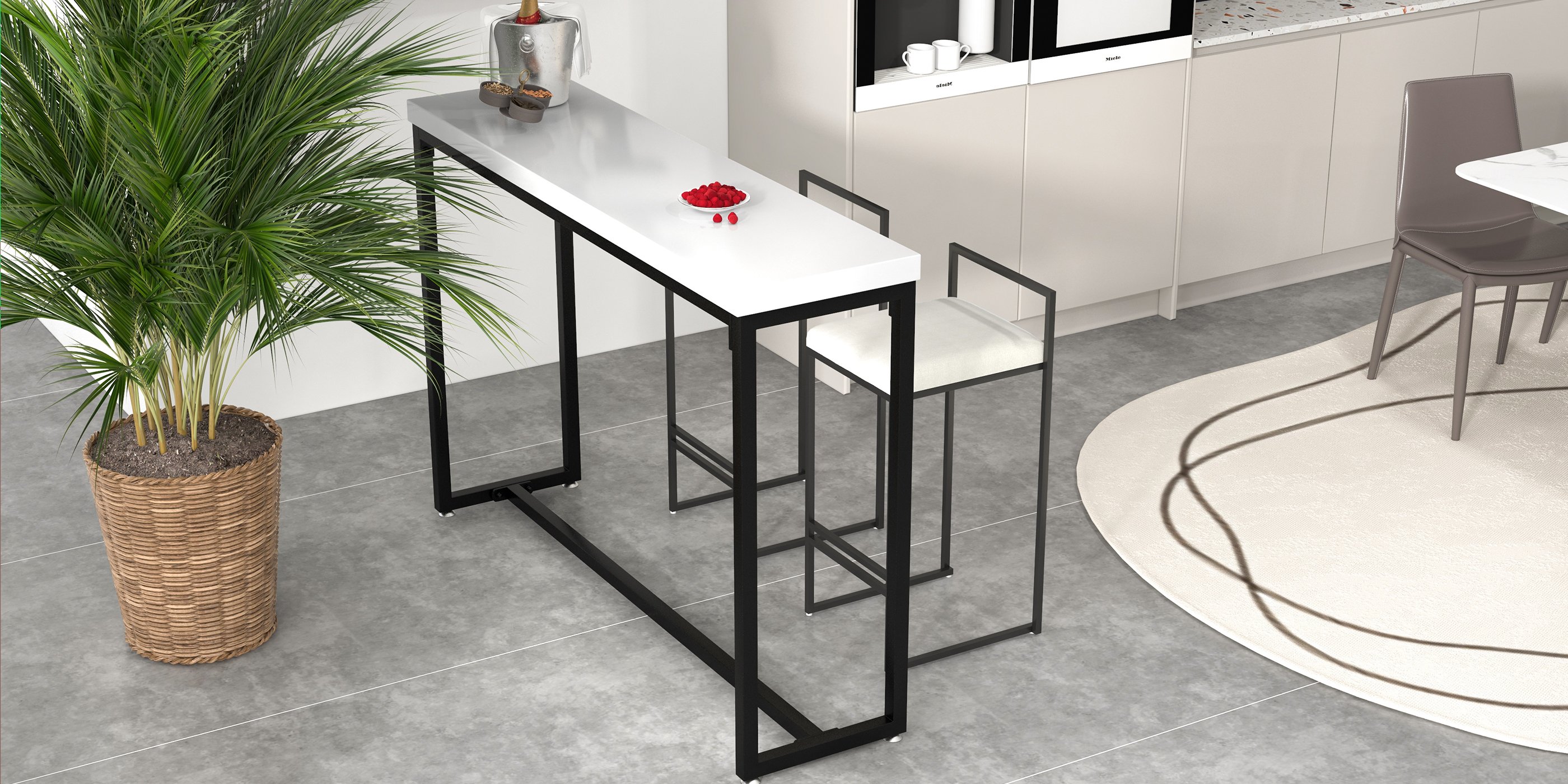 HMR - 59" Industrial Rectangular White Bar Height Table Dining Table for Breakfast Nook