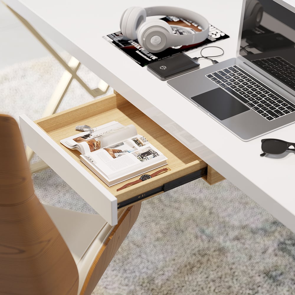 HMR Modern 71" Writing Desk with Drawer & Shelf - White