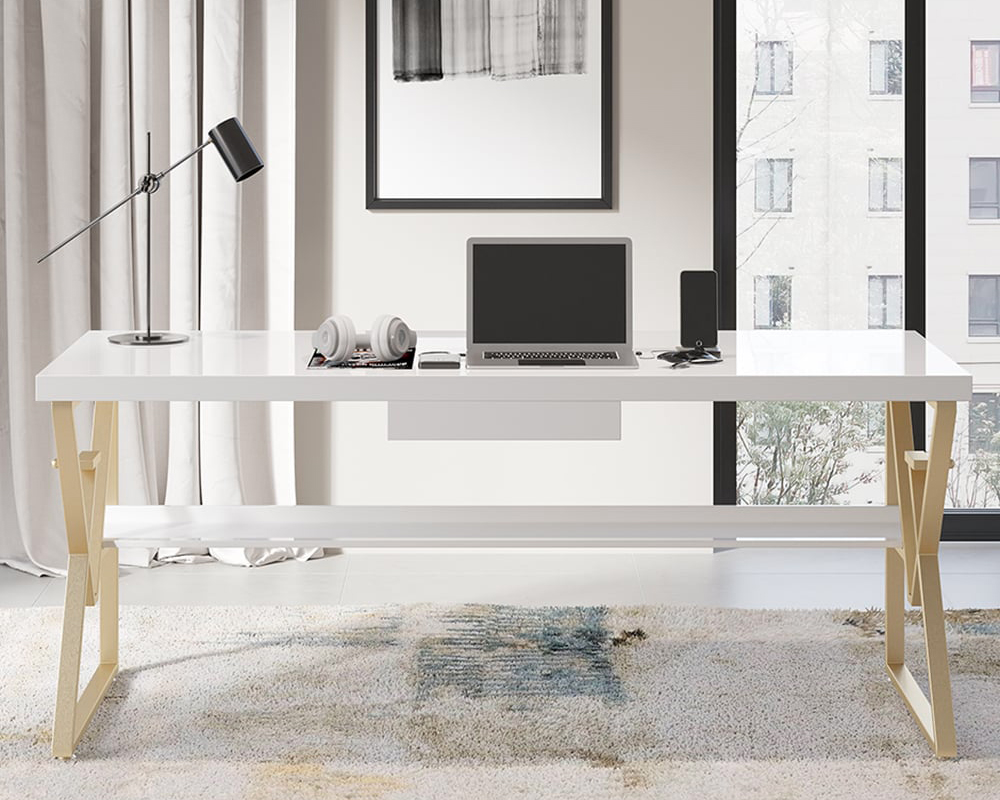 HMR - Modern 59" Writing Desk with Drawer & Shelf