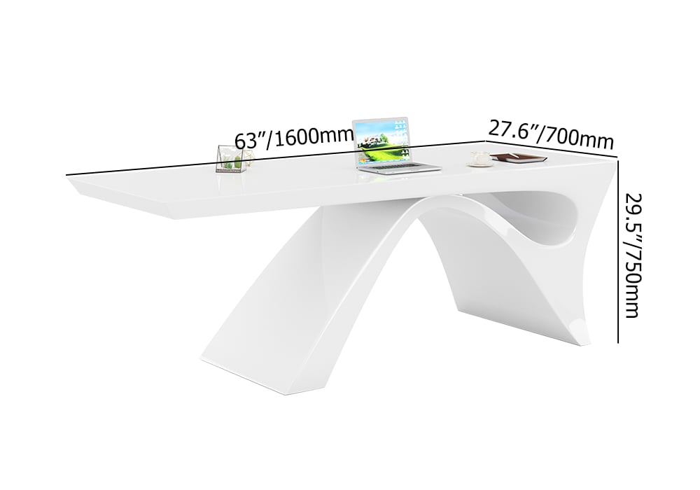 HMR Modern Computer Desk Rectangular Office Desk with Pedestal Base - White, 63"