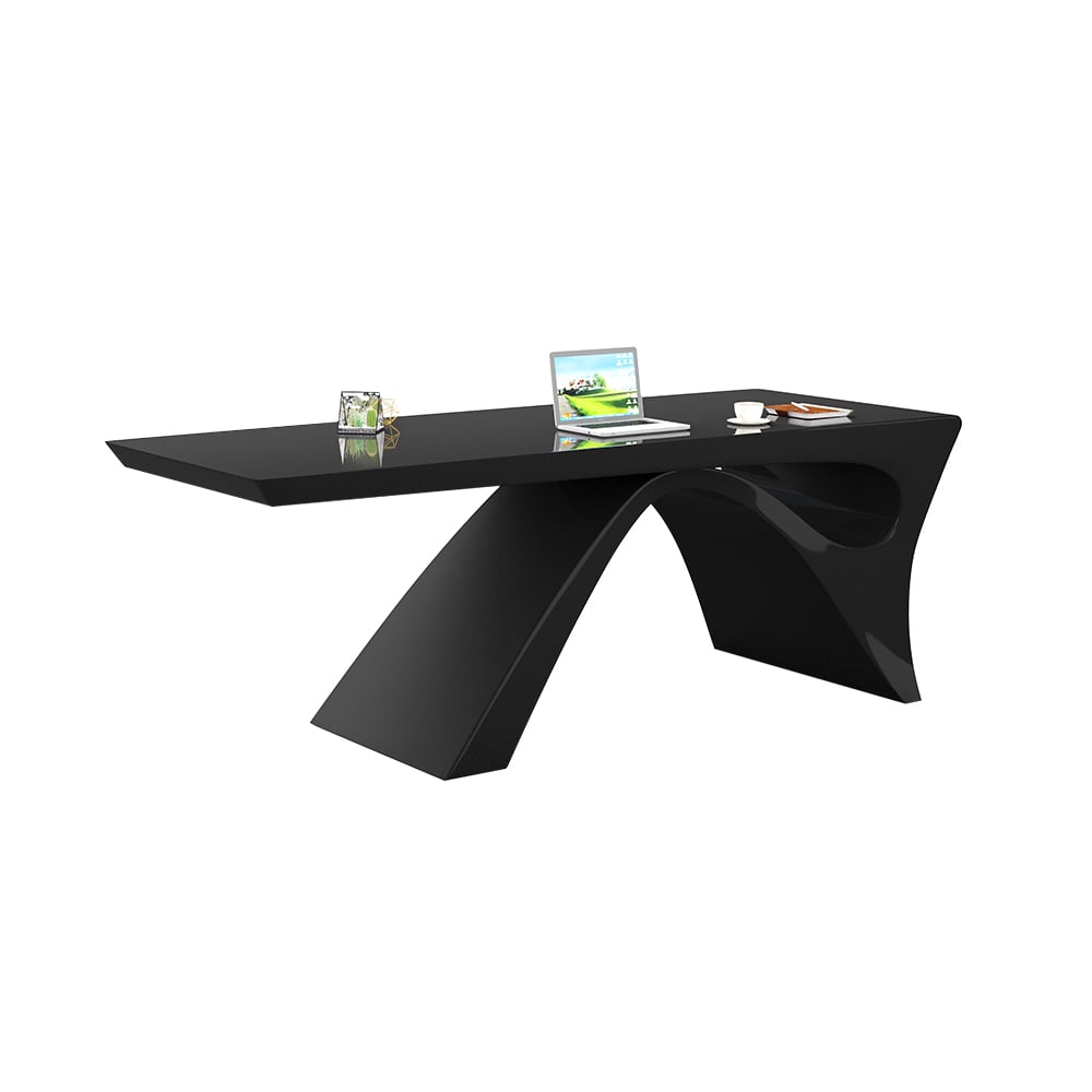 HMR Modern Computer Desk Rectangular Office Desk with Pedestal Base - Black, 63"