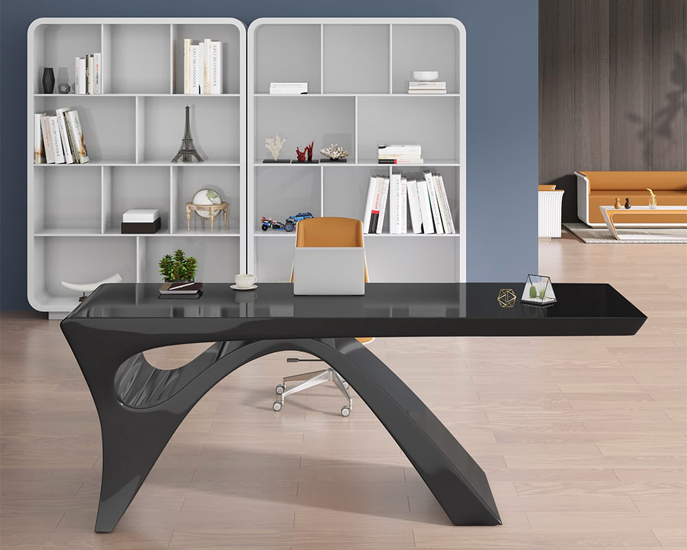HMR Modern Computer Desk Rectangular Office Desk with Pedestal Base - Black, 71"