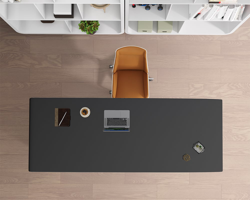 HMR Modern Computer Desk Rectangular Office Desk with Pedestal Base - Black, 71"